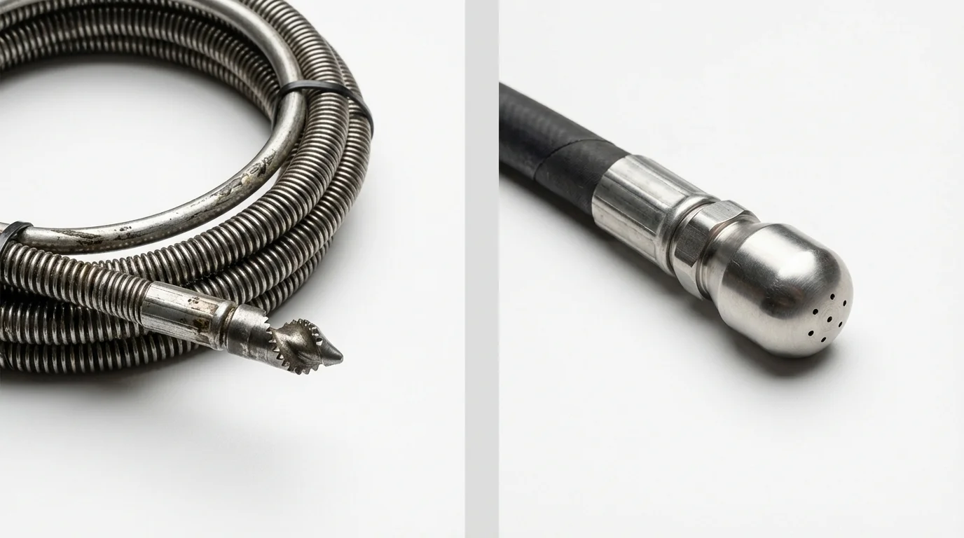 Drain snake cable and hydro jetting nozzle used for drain cleaning in Columbus, NE